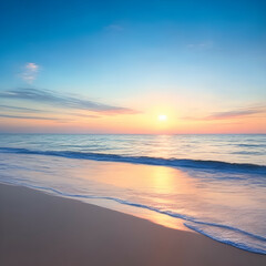 Fototapeta na wymiar sunset on the beach - Beach landscape - Ocean calm waves background for design - beach background for design - Generative AI