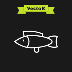 White line Fish icon isolated on black background. Vector
