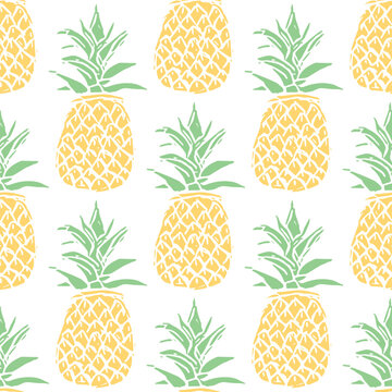 Seamless pineapple pattern. Doodle vector with ananas. Vintage pineapple pattern