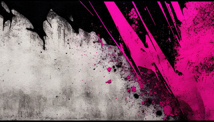 Black and pink rough surface, old concrete wall, pink magenta grunge cement background. Banner. 