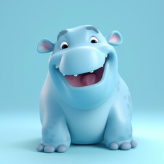 Realistic 3D rendering of a happy, fluffy and cute hippo smiling with big eyes looking straight at you. Created with generative AI