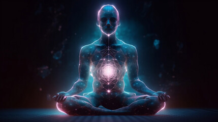 Concept of meditation and spiritual practice, expanding of consciousness, chakras and astral body activation, mystical inspiration image, generative ai