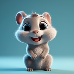Realistic 3D rendering of a happy, fluffy and cute squirrel smiling with big eyes looking straight at you. Created with generative AI