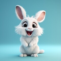 Fototapeta premium Realistic 3D rendering of a happy, fluffy and cute hare smiling with big eyes looking straight at you. Created with generative AI