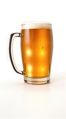 Beer, Mug fresh beer with cap of foam isolated, White background, front view
