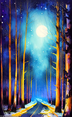 Obraz premium night fantasy forest in different colors, AI generation