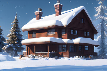 House in snow, ai generated