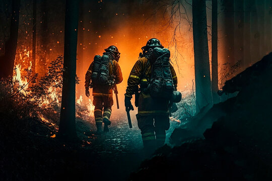Firefighters put out a fire in the forest