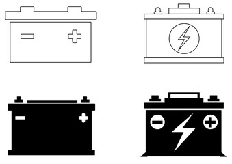 vector car battery icon set . automotive battery , starter battery , engine battery , car battery , engine starter - obrazy, fototapety, plakaty