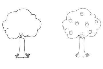 2 trees in black and white vector. bush, vegetation, wood, green area