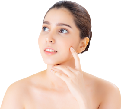 Portrait of beautiful woman asian makeup of cosmetic, girl thinking and smile attractive, face of beauty perfect with wellness with skin healthcare concept.