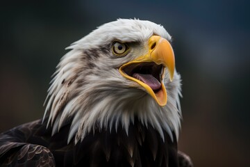 Obraz premium A bald eagle may be seen screeching in this close up (800 mm) photograph in North California. Generative AI