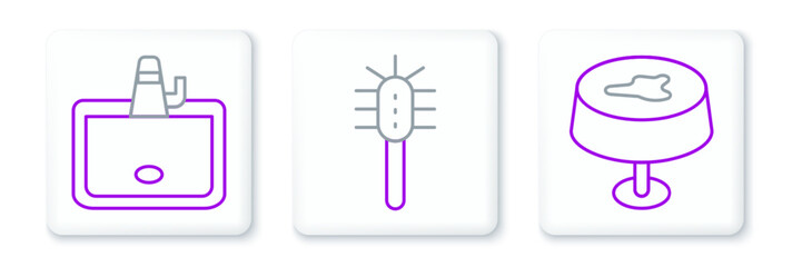 Set line Stain on the tablecloth, Washbasin and Toilet brush icon. Vector