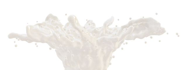 Gushing milk splash isolated on transparent background. 3D rendering