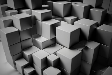 Abstract 3d rendering of chaotic structure. Futuristic background with cubes.