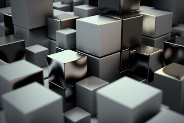Abstract background made of black and golden cubes. 3d render illustration