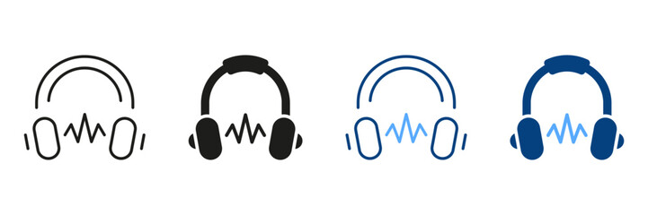 Audio Book and Ebook Color Icons. Headphone Silhouette and Line Icon Set. Online Education and Learning Concept. Distance Education Symbol Collection. Earphone Pictogram. Isolated Vector Illustration