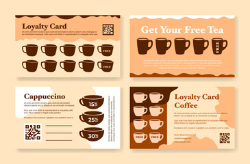 Coffee tea cafe loyalty card stamps collect get free design template set vector illustration - Powered by Adobe