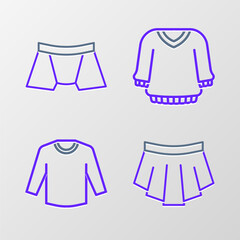 Set line Skirt, Sweater, and Men underpants icon. Vector