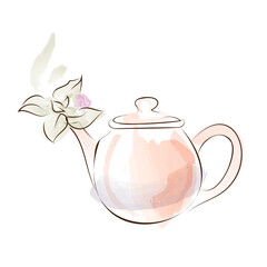 Ceramic teapot with mint. Tea with mint leaves.