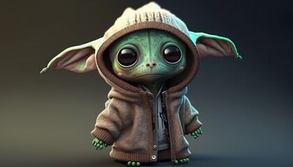 in a cute little alien hoodie