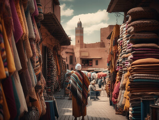 Fototapeta na wymiar Koutoubia Mosque and Market in Marrakech, Morocco
