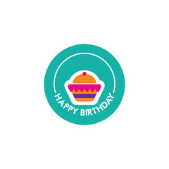 Vector illustration of birthday greeting template with cake in circle frame isolated on white background