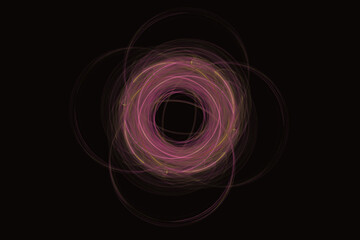 Pink round pattern of curved lines on a black background. Abstract fractal 3D rendering