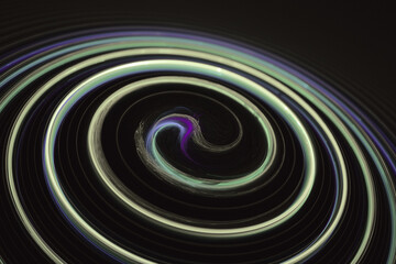 Green swirling pattern of crooked waves on a black background. Abstract fractal 3D rendering