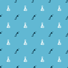 Set Pipette and Test tube with toxic liquid on seamless pattern. Vector