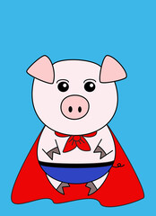 Superman Piggy on blue background 