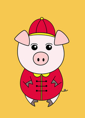 Chinese Piggy on yellow background 