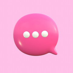 3D Chat Bubble with Dots Isolated. pink Round Speech Bubble Shape. Conversation Box, Chatting Bubble Box. Communication, Web, Social Network Media, App Button. Realistic