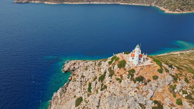 Aerial view of Lighthouse and Knidos or Cnidus an ancient city in Tekir burnu peninsula, Datca town, Mugla province, Turkey.
