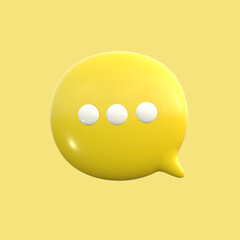 3D Chat Bubble with Dots Isolated. yellow Round Speech Bubble Shape. Conversation Box, Chatting Bubble Box. Communication, Web, Social Network Media, App Button. Realistic