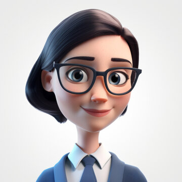 Portrait of a happy businesswoman in a 3d cartoon style. Generative ai