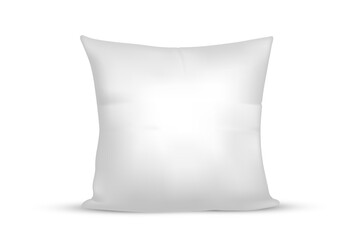 Front view of pillow for bedroom. Vector image of empty or blank cushion. Branding and manufacturing item for bed. Photorealistic furnishing. Fabric and stitching texture, Bedding and interior theme.