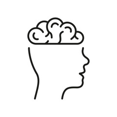 Human Brain Line Pictogram. Medical Neurology, Psychology Sign. Human Head Anatomy. Knowledge, Memory, Mind, Intelligence Outline Icon. Editable Stroke. Isolated Vector Illustration