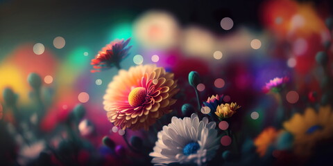 Fototapeta na wymiar Colorful Bokeh Flower Background: A Burst of Vibrant Blooms Generative AI