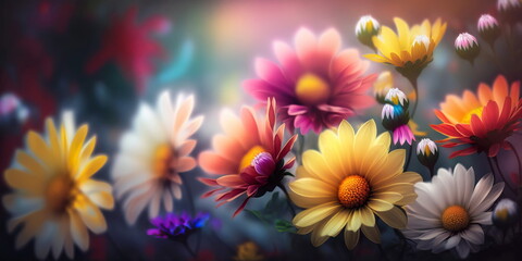 Fototapeta premium Colorful Bokeh Flower Background: A Burst of Vibrant Blooms Generative AI