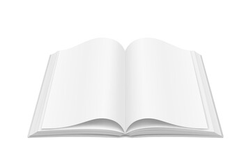3d book with opened pages. Vector image of realistic literature with blank or clear page. Reading mockup or closeup. Can be used for library or school education materials. Knowledge and learning theme