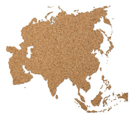 Asia map cork wood texture.
