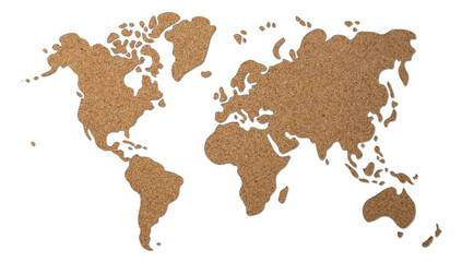 World map cork wood texture