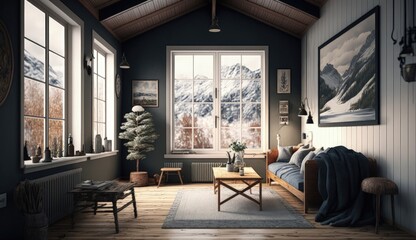 Fototapeta premium Nordic entrance room interior is a serene and welcoming space that combines the simplicity of Scandinavian design with the warmth of natural materials. Generated by AI.