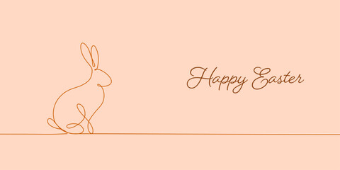 Continuous one-line drawing of Easter Bunny. Cute rabbit silhouette with ears in a simple minimalistic style for spring design greeting card and web banner. Vector illustration. easter one-line art.