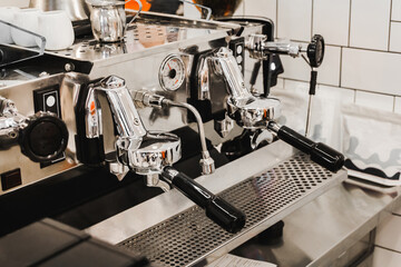 professional coffee machine in a restaurant close-up