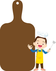 kids menu young chef children with blank menu board