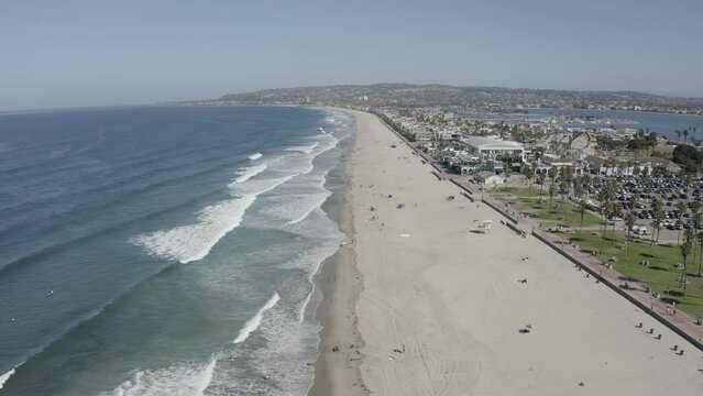 Aerial fly above San Diego. Beach view.
