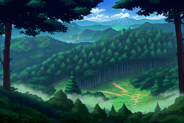 Beautiful forests and distant mountains