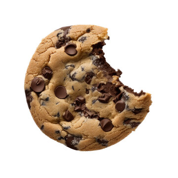a single chocolate chip cookie with a single bite taken out of it, png, transparent background, generative ai, vertical, horizontal 